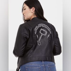 Torrid Her Universe Marvel Thor Black Embroidered Moto Jacket Thunder God Sz 1